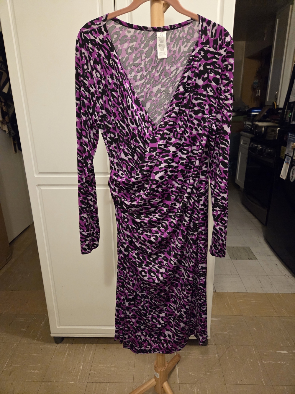 Purple Leopard Print Wrap-Style Women's Dress
